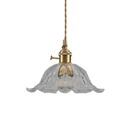 Suspension en Verre en Forme de Fleur - Lampe Pendante Élégante avec Finition en Or