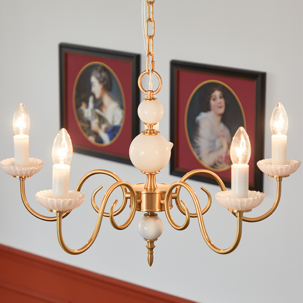 Chandelier Vintage en Verre et Laiton - Élégance Classique pour Votre Intérieur