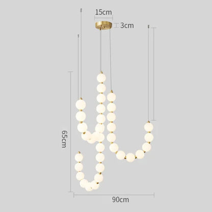 Chandelier Luxe Perles - Design Élégant en Métal et Acrylique, LED, H65 cm