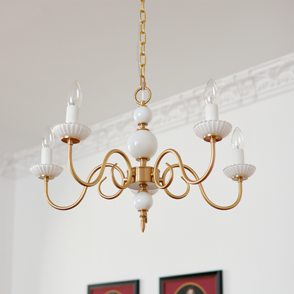 Chandelier Vintage en Verre et Laiton - Élégance Classique pour Votre Intérieur