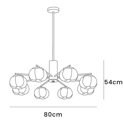 Chandelier Moderne en Bois et Métal avec Boules en Coton – Éclairage Élégant pour Salon et Salle à Manger