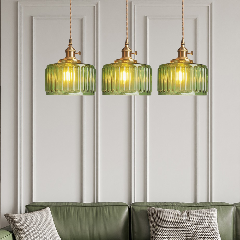 Lampe à suspension vintage en cristal – Élégance intemporelle avec abat-jour en verre
