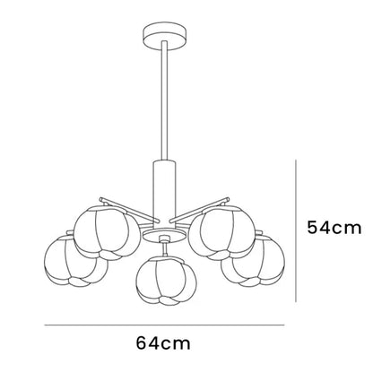 Chandelier Moderne en Bois et Métal avec Boules en Coton – Éclairage Élégant pour Salon et Salle à Manger