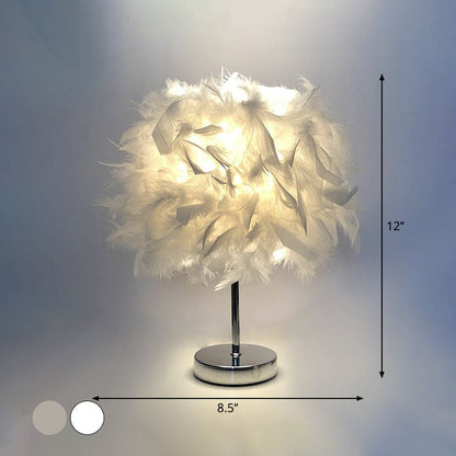 FeatherGlow - Grande lampe de table ronde avec plumes