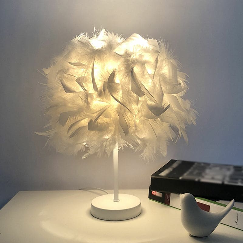 FeatherGlow - Grande lampe de table ronde avec plumes