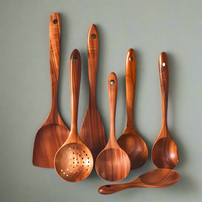 Ensemble d’Ustensiles en Bois Terra | Élégance et Durabilité pour votre Cuisine