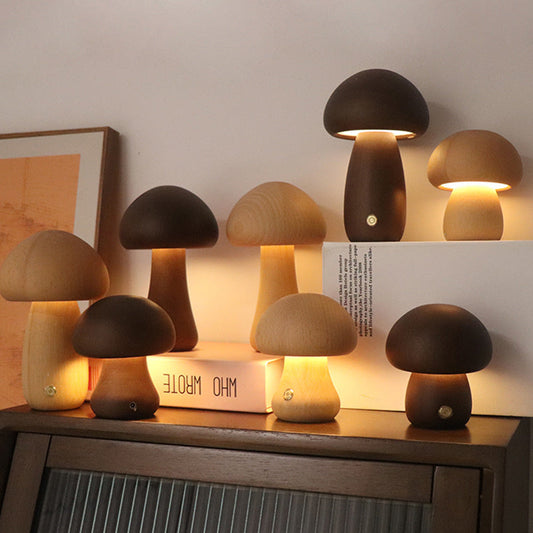 Lampe de Table Rechargeable en Bois "Champignon" LED - Écologique et Tactile
