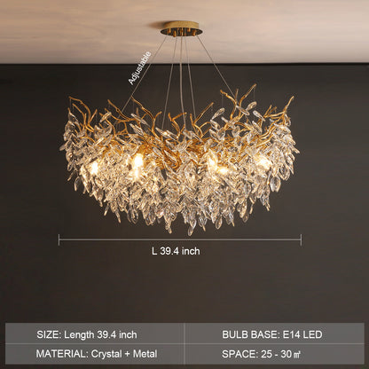 Lustre en Cristal Style Branché Français – Lustre Élégant en Aluminium et Cristal pour Salon et Salle à Manger