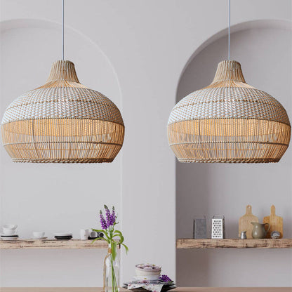 Lampe Suspendue Tressée en Rattan Naturel – Applique de Plafond Élégante et Organique