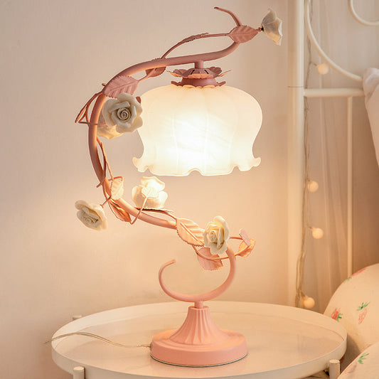 Lampe RoseGlo - Lampe Rose Élégante et Stylée avec Abat-jour en Verre, Éclairage Doux et Romantique