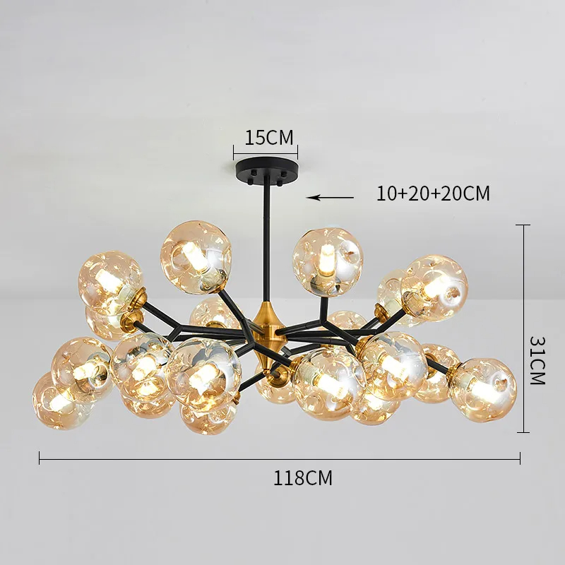 Chandelier Plafonnier en Verre Soufflé LED - Éclairage Moderne et Élégant pour Salon et Chambre