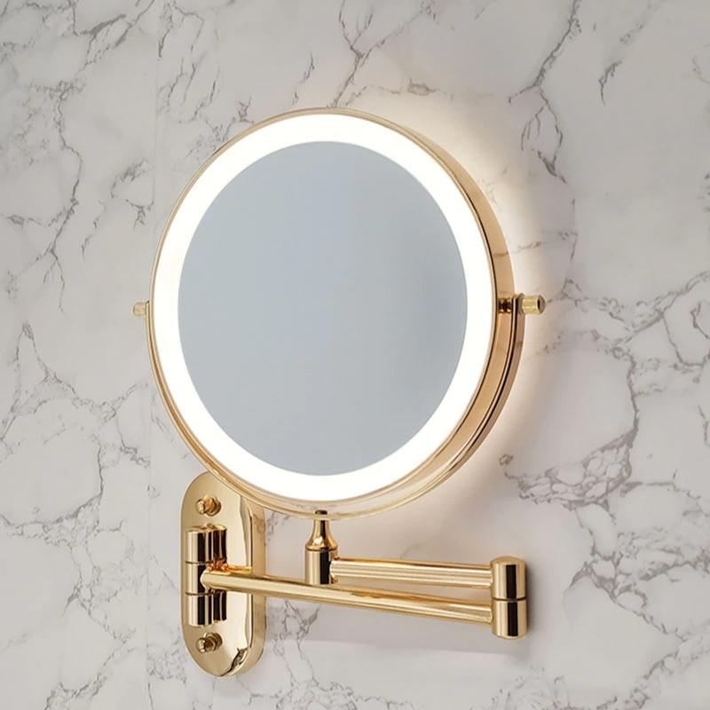 Miroir de Maquillage LED Rechargeable avec Loupe - Design Doré et Rotatif