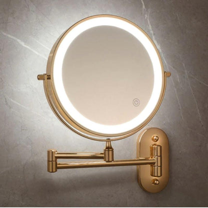 Miroir de Maquillage LED Rechargeable avec Loupe - Design Doré et Rotatif
