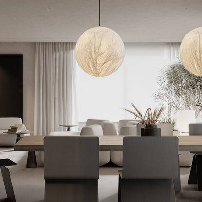 Suspension Mondseide en Soie Naturelle et Métal - Éclairage LED Élégant pour Salon et Chambre
