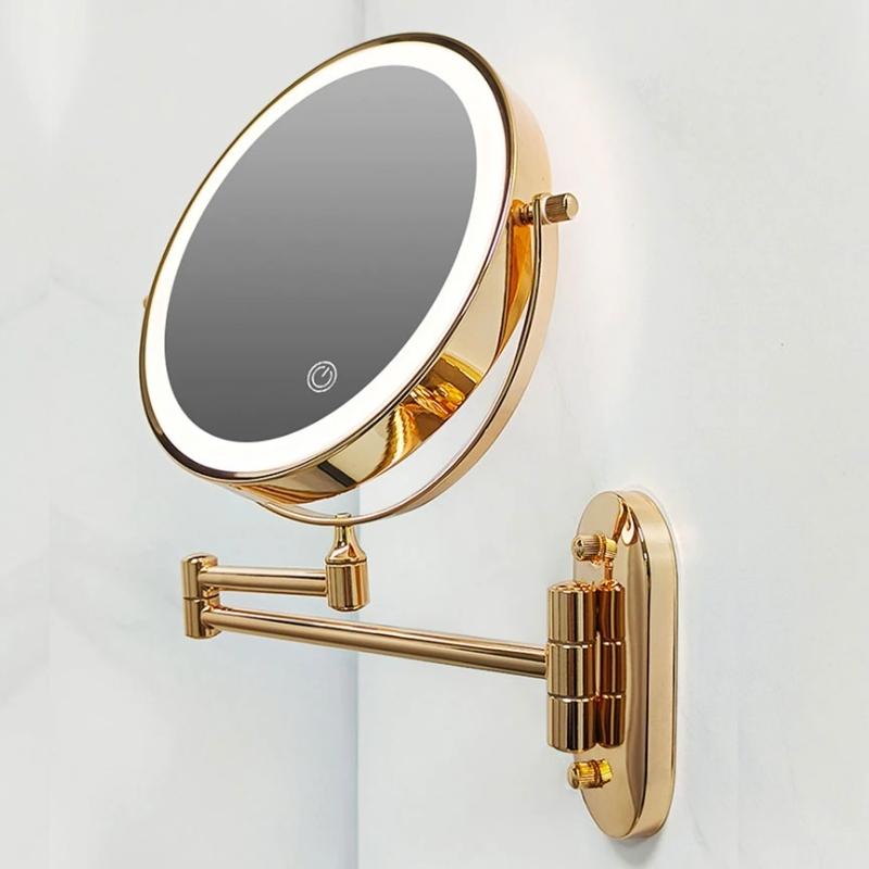 Miroir de Maquillage LED Rechargeable avec Loupe - Design Doré et Rotatif