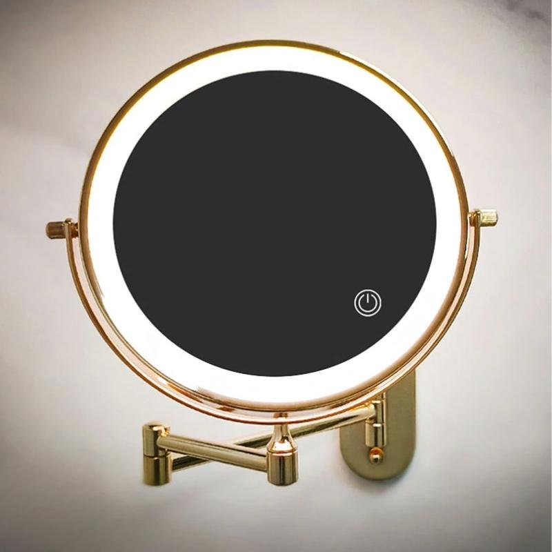 Miroir de Maquillage LED Rechargeable avec Loupe - Design Doré et Rotatif