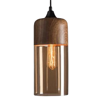 Suspension NordLuna – Élégance Scandinave en Bois et Verre Teinté