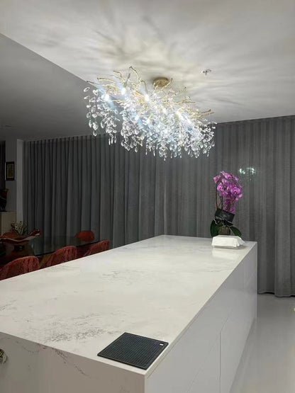 Lustre en Cristal Style Branché Français – Lustre Élégant en Aluminium et Cristal pour Salon et Salle à Manger