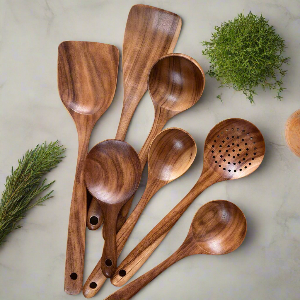 Ensemble d’Ustensiles en Bois Terra | Élégance et Durabilité pour votre Cuisine