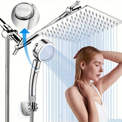 Douche à effet de pluie double à haute pression avec pulvérisateur à main