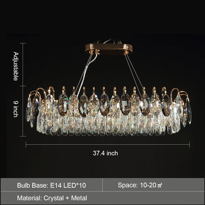 Chandelier Cristal K9 - Luminaire Élégant en Métal Rose Gold, LED Dimmable, Plusieurs Tailles