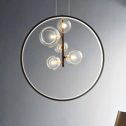 Suspension Industrielle en Verre – Lampe Cage Vintage Métal Élévée