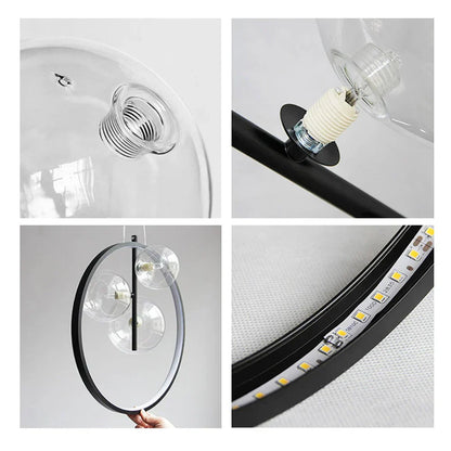 Suspension Industrielle en Verre – Lampe Cage Vintage Métal Élévée