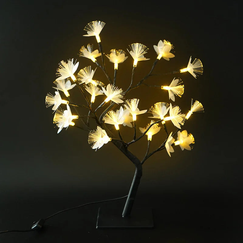 Lampe de Table en Arbre de Fleurs en Fibre Optique – Blanc