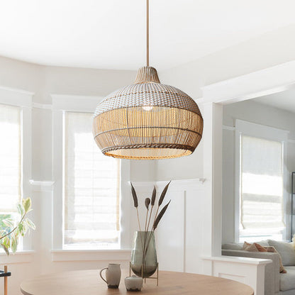 Lampe Suspendue Tressée en Rattan Naturel – Applique de Plafond Élégante et Organique