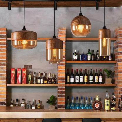 Suspension NordLuna – Élégance Scandinave en Bois et Verre Teinté