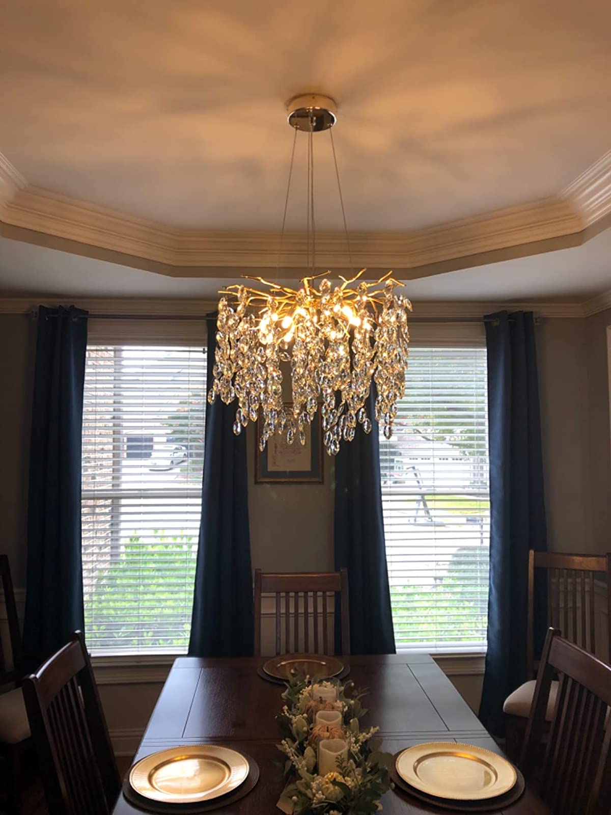 Lustre en Cristal Style Branché Français – Lustre Élégant en Aluminium et Cristal pour Salon et Salle à Manger