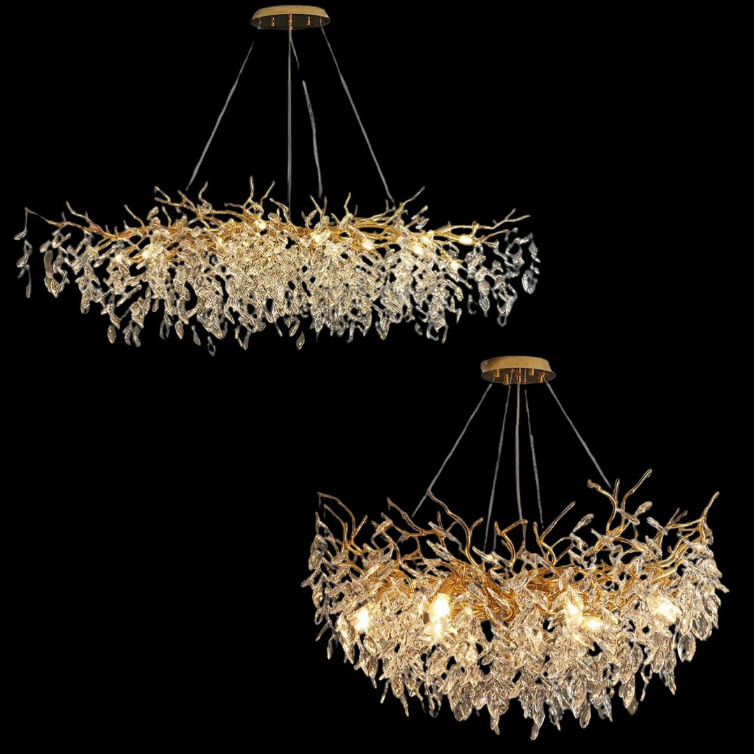 Lustre en Cristal Style Branché Français – Lustre Élégant en Aluminium et Cristal pour Salon et Salle à Manger