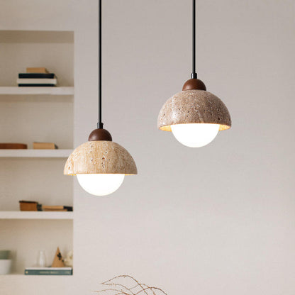 Suspension en Marbre Naturel – Lampe LED Élégante en Bois et Marbre
