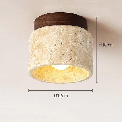 Lampe de Plafond Japonaise Créative en Crème - Design Minimaliste avec Base en Marbre et Bois