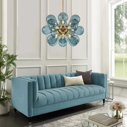 Chandelier Design Sphère avec Effet Bulles Bleues - Suspension Moderne et Élégante