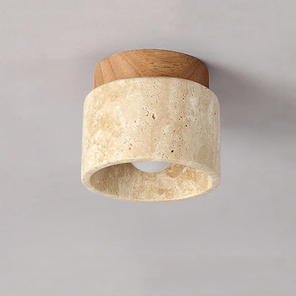 Lampe de Plafond Japonaise Créative en Crème - Design Minimaliste avec Base en Marbre et Bois