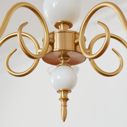 Chandelier Vintage en Verre et Laiton - Élégance Classique pour Votre Intérieur