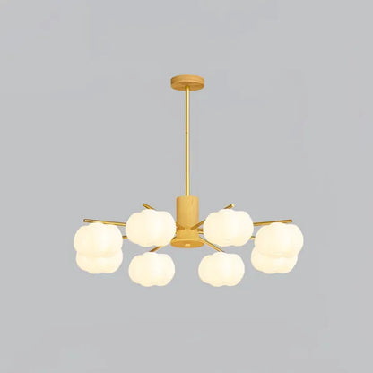 Chandelier Moderne en Bois et Métal avec Boules en Coton – Éclairage Élégant pour Salon et Salle à Manger