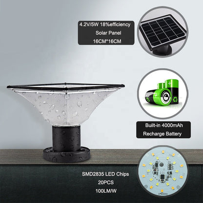 Lampe Solaire à Poteau LED – Éclairage Extérieur Résistant aux Intempéries avec Batterie 4000mAh