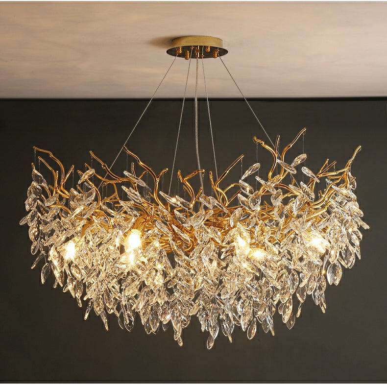 Lustre en Cristal Style Branché Français – Lustre Élégant en Aluminium et Cristal pour Salon et Salle à Manger