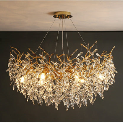 Lustre en Cristal Style Branché Français – Lustre Élégant en Aluminium et Cristal pour Salon et Salle à Manger