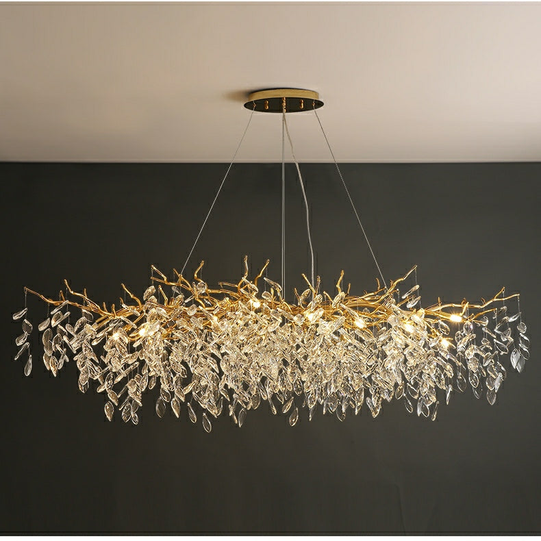 Lustre en Cristal Style Branché Français – Lustre Élégant en Aluminium et Cristal pour Salon et Salle à Manger
