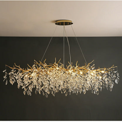 Lustre en Cristal Style Branché Français – Lustre Élégant en Aluminium et Cristal pour Salon et Salle à Manger