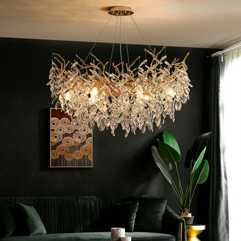 Lustre en Cristal Style Branché Français – Lustre Élégant en Aluminium et Cristal pour Salon et Salle à Manger