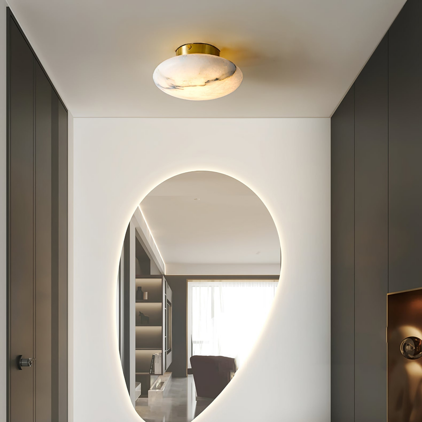 Lampe Plafonnier Oval en Albâtre – Éclairage LED Élégant en Métal et Albâtre