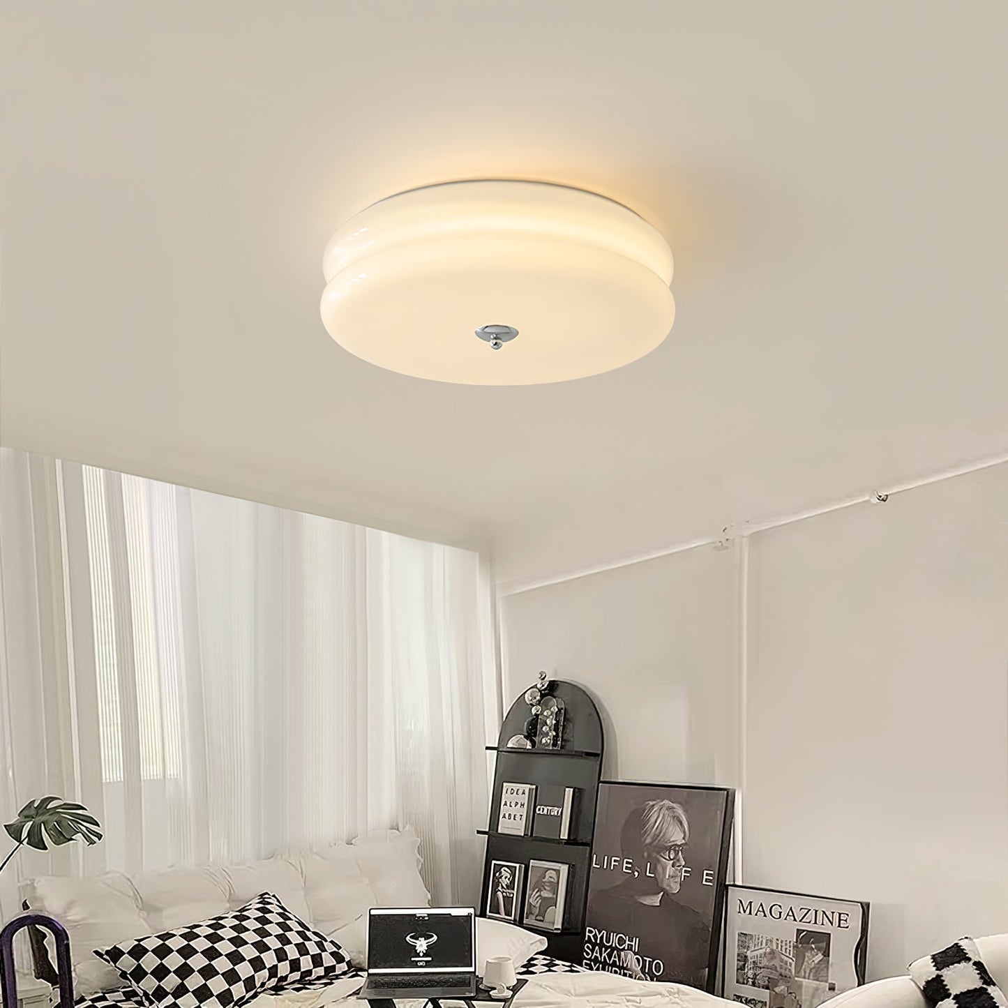 Plafonnier Vintage Art Déco, Élégance Géométrique avec LED Intégrée