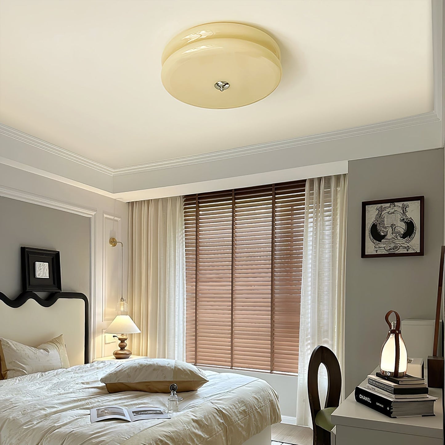 Plafonnier Vintage Art Déco, Élégance Géométrique avec LED Intégrée