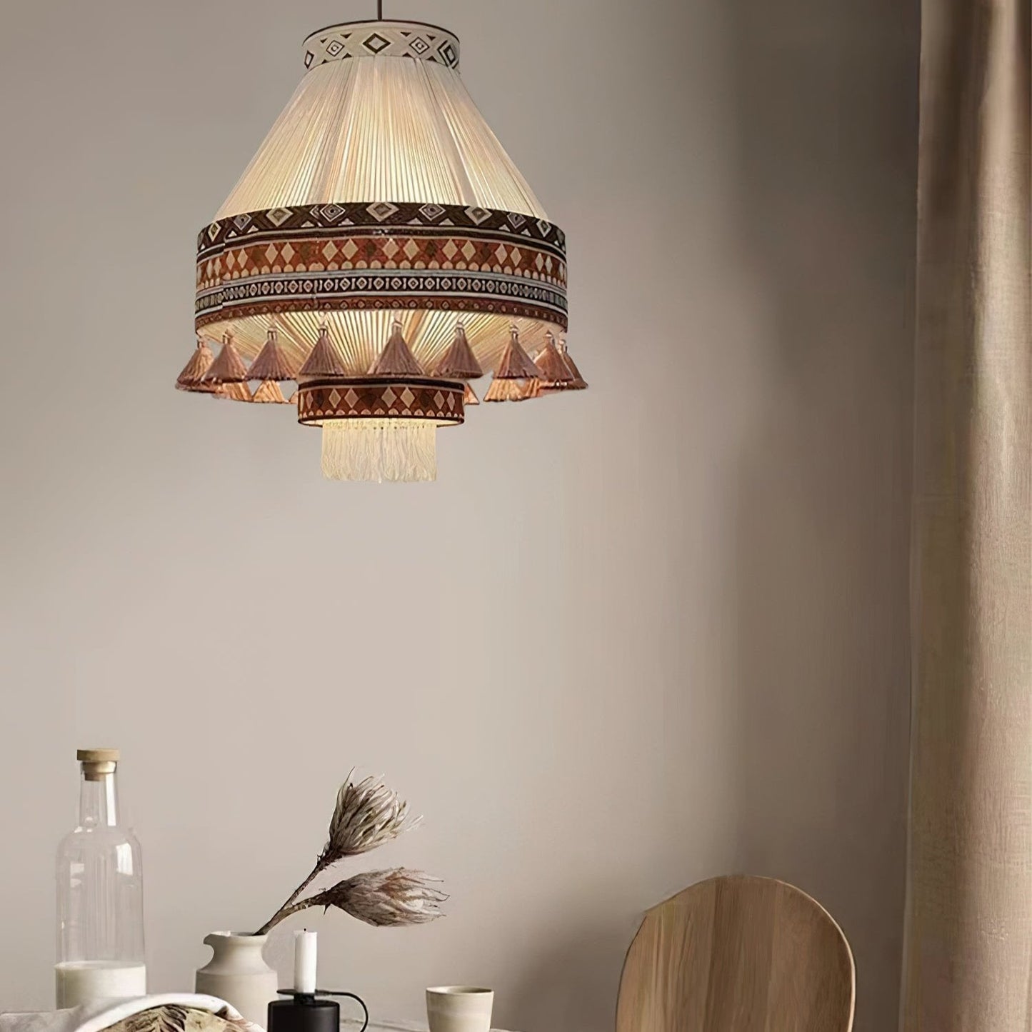 Suspension Bohemian Fringe - Lampe Pendante avec Franges et Design Tribal