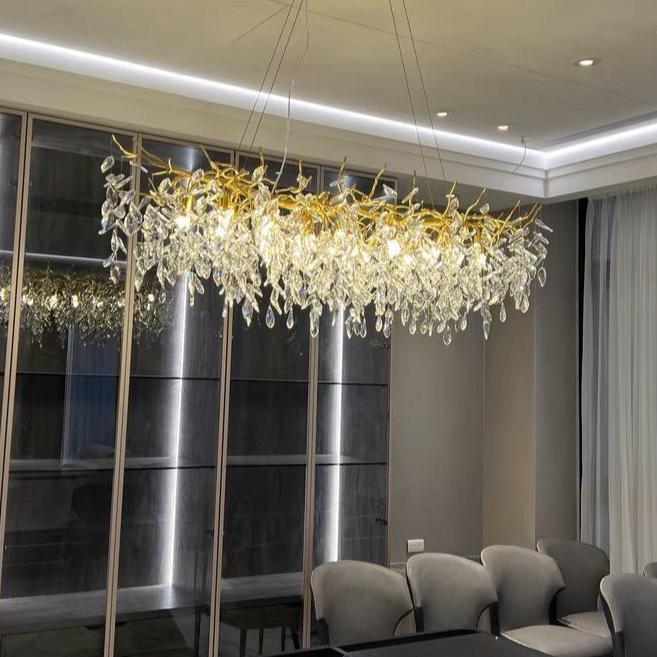 Lustre en Cristal Style Branché Français – Lustre Élégant en Aluminium et Cristal pour Salon et Salle à Manger