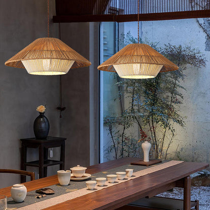 Suspension Japonaise en Osier - Lampe à Pendentif Retro-Industriel Zen avec Douille E27